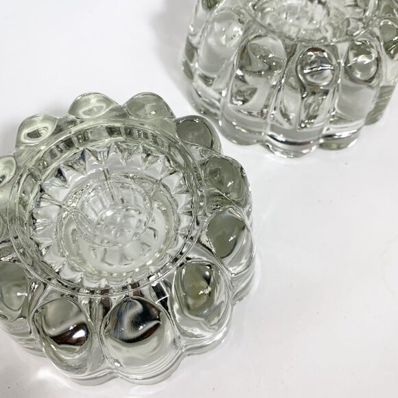 Vintage Glass Candle Holder Set of 2 Pillar or Tapered Candle 2x4" - Picture 2 of 6